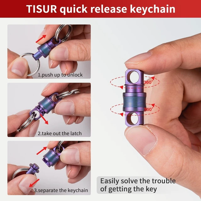 Alt view image 14 of 14 - Titanium Quick Release Keychain, Small Detachable Key Chain Ring, Heavy Duty Key ring Holder for Men Women Car Keys (Purple Detachable Keychain)