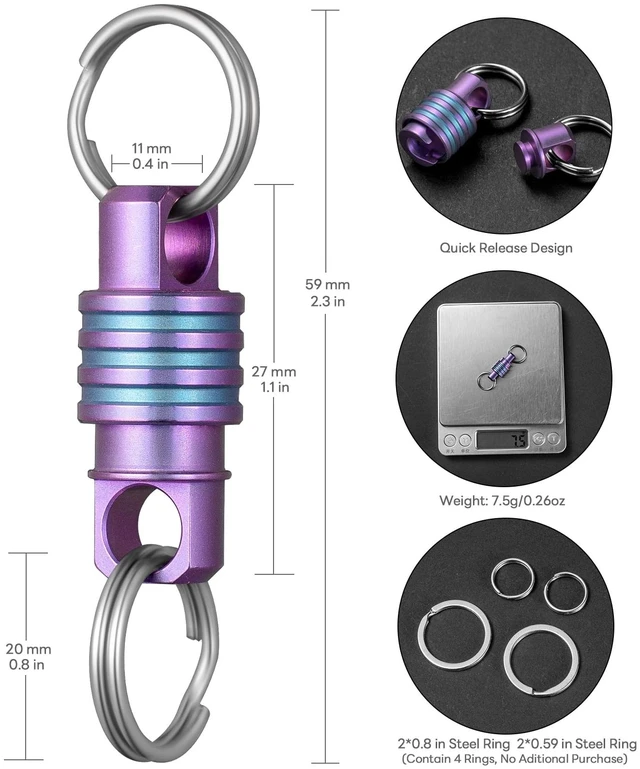 Alt view image 13 of 14 - Titanium Quick Release Keychain, Small Detachable Key Chain Ring, Heavy Duty Key ring Holder for Men Women Car Keys (Purple Detachable Keychain)