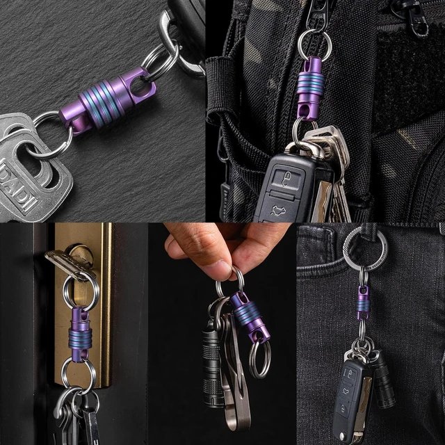 Alt view image 12 of 14 - Titanium Quick Release Keychain, Small Detachable Key Chain Ring, Heavy Duty Key ring Holder for Men Women Car Keys (Purple Detachable Keychain)