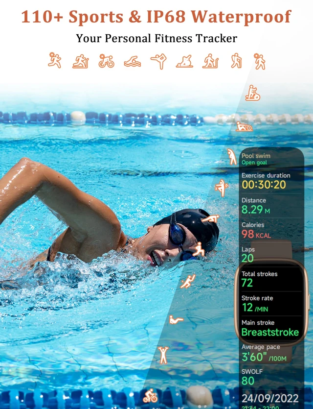 Alt view image 13 of 14 - Smart Watch, Alexa Built-in, Answer/Make Calls 44mm Smartwatch Women Men, 1.83" Sports Watch IP68 Waterproof, Heart Rate SpO2 Sleep Stress Monitor, Step Counter Watch for Android & iOS Phone