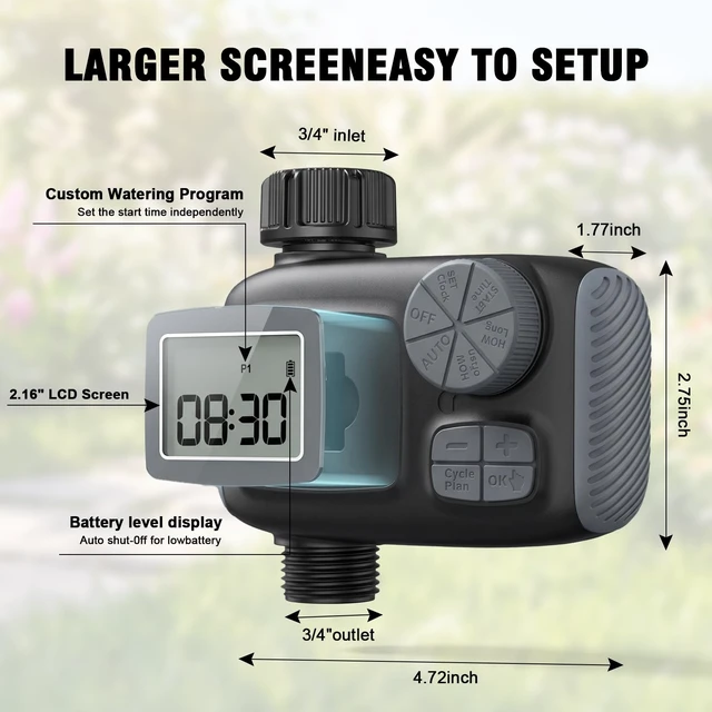 Alt view image 9 of 14 - Automatic Water Sprinkler Timer with LCD Display and Cycle Plan | Hose Compatible, Faucet Mount