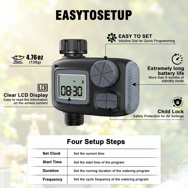 Alt view image 10 of 14 - Automatic Water Sprinkler Timer with LCD Display and Cycle Plan | Hose Compatible, Faucet Mount