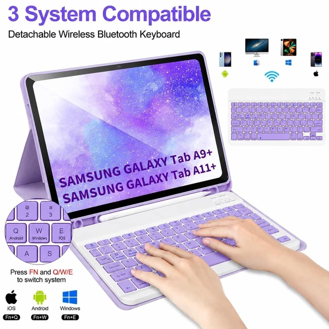 Alt view image 11 of 14 - Keyboard Case for Samsung Galaxy Tab A9+/A11+ Plus 2023/2025 11,Purple | Case with Keyboard for Samsung Tab A9+ with S Pen Holder,Detachable Bluetooth Keyboard for Galaxy Tab A11+ Auto Wake/Sleep