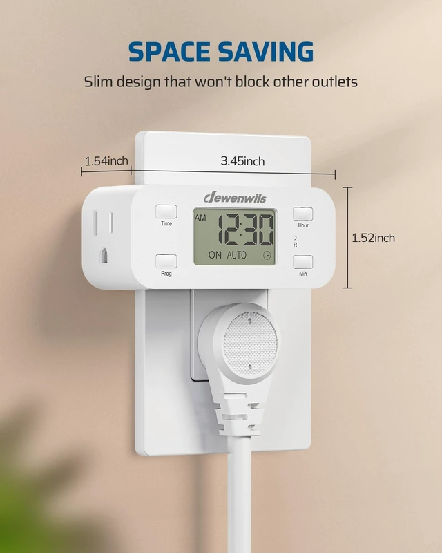 Alt view image 10 of 14 - Indoor 24 Hour Programmable Digital Timer Outlet, 1 Outlet,2 Pack | 3 On/Off Programs,125V/15A, 1/2 HP, 3 Prong Light Timer for Lamp,Aquarium, Christmas Decorations, Halloween Lights,White