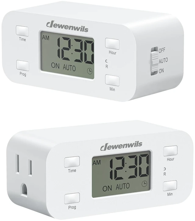 Alt view image 8 of 14 - Indoor 24 Hour Programmable Digital Timer Outlet, 1 Outlet,2 Pack | 3 On/Off Programs,125V/15A, 1/2 HP, 3 Prong Light Timer for Lamp,Aquarium, Christmas Decorations, Halloween Lights,White
