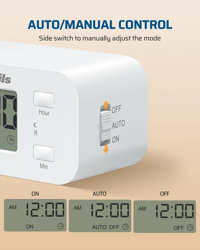 Alt view image 14 of 14 - Indoor 24 Hour Programmable Digital Timer Outlet, 1 Outlet,2 Pack | 3 On/Off Programs,125V/15A, 1/2 HP, 3 Prong Light Timer for Lamp,Aquarium, Christmas Decorations, Halloween Lights,White