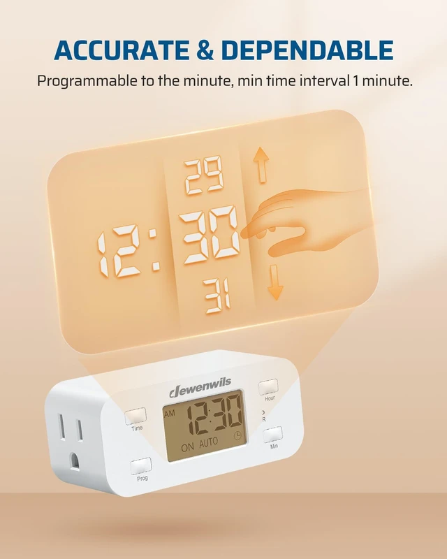 Alt view image 12 of 14 - Indoor 24 Hour Programmable Digital Timer Outlet, 1 Outlet,2 Pack | 3 On/Off Programs,125V/15A, 1/2 HP, 3 Prong Light Timer for Lamp,Aquarium, Christmas Decorations, Halloween Lights,White