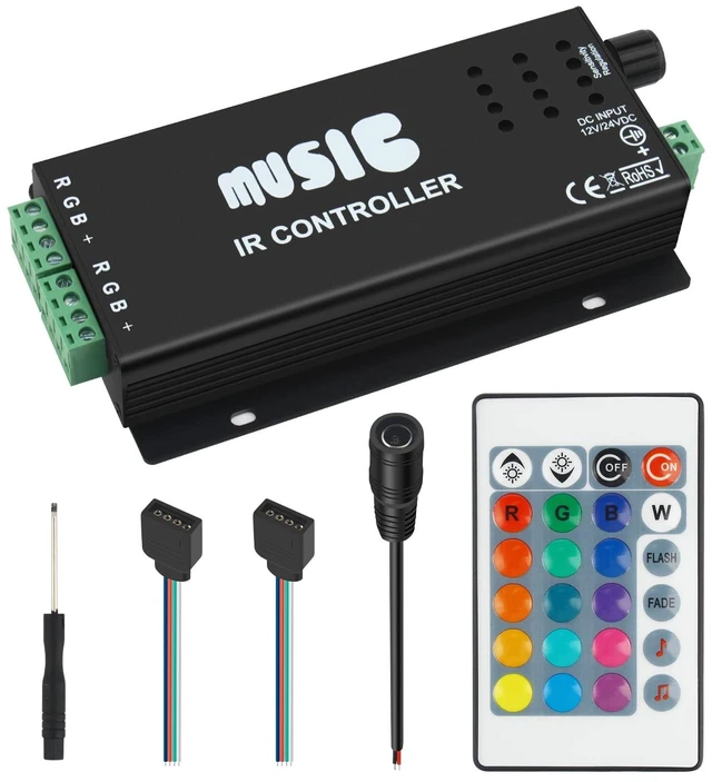 Alt view image 8 of 14 - RGB 4-PIN LED Controller, DC12-24V LED Light Strips Controller | Adjustable Brightness & Speed, 24-Keys IR Wireles Remote Control, Music Sync for 5050 3528 RGB LED Strip Light