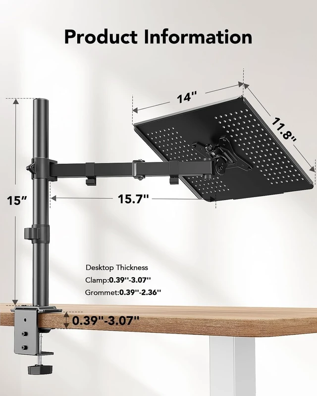 Alt view image 10 of 14 - Laptop Desk Mount - 17' to 32' Monitor Arm | Ventilated Tray, Fully Adjustable with Tilt, Swivel & Rotation, Holds up to 22 lbs