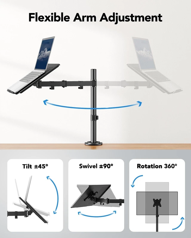 Alt view image 12 of 14 - Laptop Desk Mount - 17' to 32' Monitor Arm | Ventilated Tray, Fully Adjustable with Tilt, Swivel & Rotation, Holds up to 22 lbs