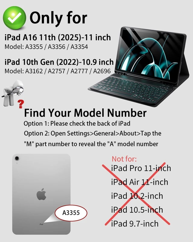 Alt view image 9 of 14 - Case Keyboard for iPad 11-inch A16 11th / 10th Generation - 7 Color Backlit | 10.9-11 inch Cover for iPad 10th Gen 2022 & A16 11th Gen 2025 - Built-in Pencil Holder with Mouse, Black