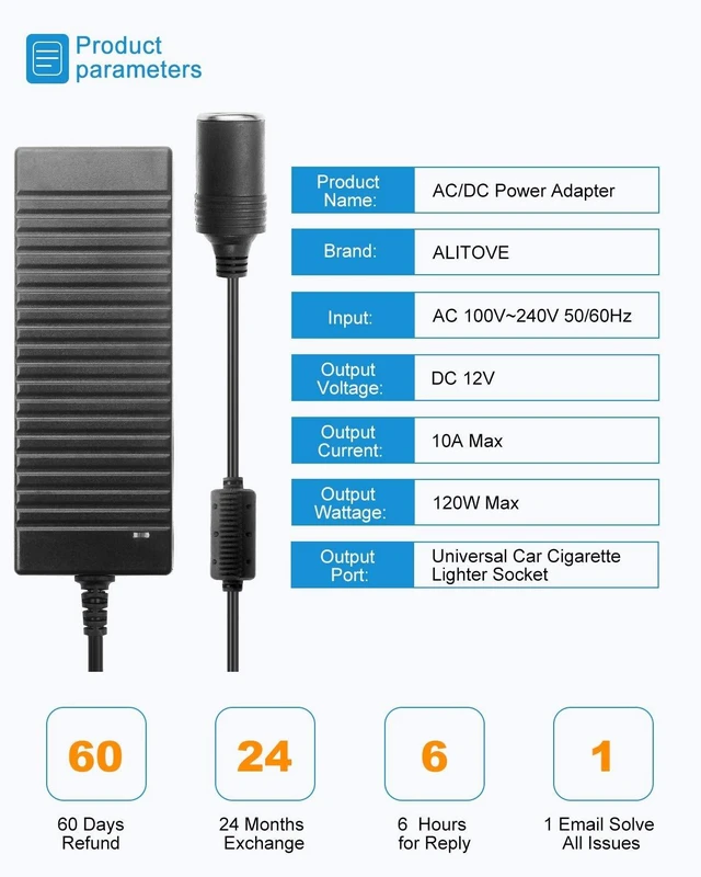 Alt view image 9 of 14 - AC to DC Converter 110V to 12V 10A 120W Power Supply Car Cigarette Lighter Adapter to Wall Plug AC to DC Adapter for Car Vacuum Cleaner Inflator Refrigerator Cooler and Other Car Devices