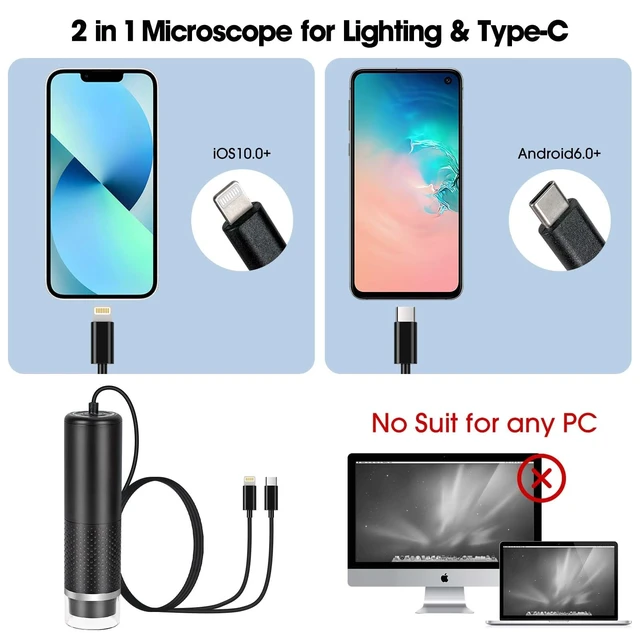 Alt view image 9 of 14 - USB Digital Microscope for iOS and Android Devices (Not for Any PC) | 50x-1600x Magnification, 1920x1440P HD Portable Microscope Camera for Adults, Children, Students
