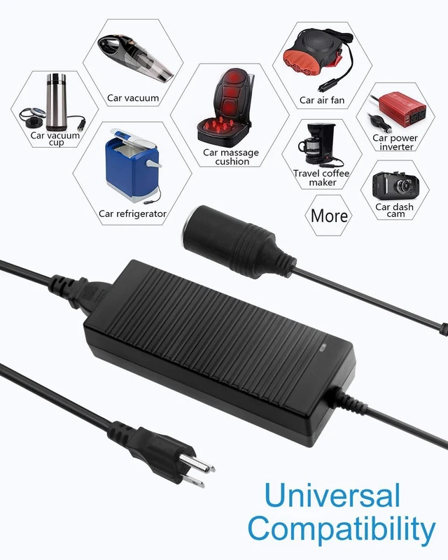 Alt view image 13 of 14 - AC to DC Converter 110V to 12V 10A 120W Power Supply Car Cigarette Lighter Adapter to Wall Plug AC to DC Adapter for Car Vacuum Cleaner Inflator Refrigerator Cooler and Other Car Devices