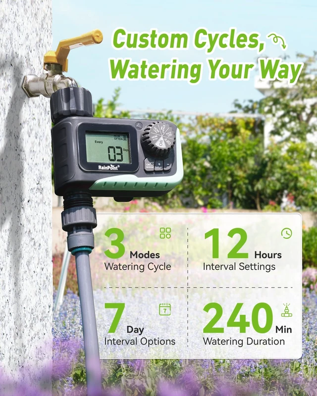 Alt view image 12 of 14 - Sprinkler Timer Outdoor, Water Timer for Garden Hose, Programmable Watering Irrigation Timer with Rain Delay/Manual(Plastic)