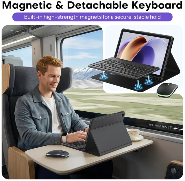 Alt view image 10 of 14 - Case and Keyboard Mouse Set for Galaxy Tab A11 Plus/A9 Plus 11 inch | Backlit Mouse, S Pen Holder, Portable, Detachable Magnetic Keyboard Protective Cover for Study Work Travel
