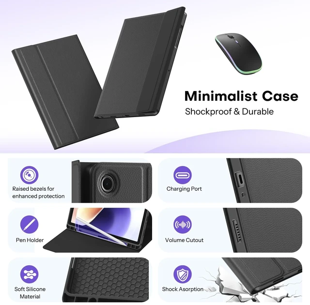 Alt view image 12 of 14 - Case and Keyboard Mouse Set for Galaxy Tab A11 Plus/A9 Plus 11 inch | Backlit Mouse, S Pen Holder, Portable, Detachable Magnetic Keyboard Protective Cover for Study Work Travel