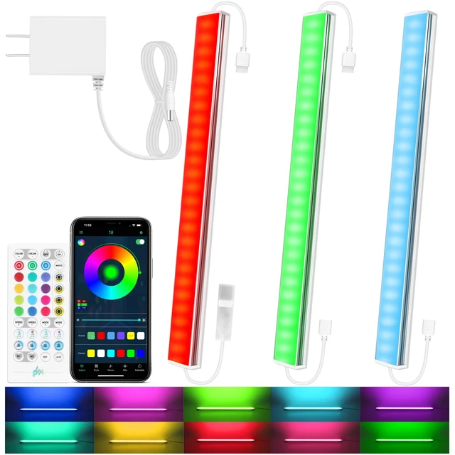 Alt view image 8 of 14 - 3 Pack RGB Under Cabinet Lights with App and Remote Control | Dimmable Plug-In LED Light Bars for Kitchen Cabinets, Counters, Workbenches and Desks