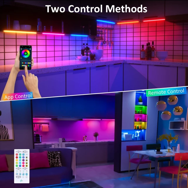 Alt view image 9 of 14 - 3 Pack RGB Under Cabinet Lights with App and Remote Control | Dimmable Plug-In LED Light Bars for Kitchen Cabinets, Counters, Workbenches and Desks