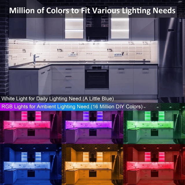 Alt view image 10 of 14 - 3 Pack RGB Under Cabinet Lights with App and Remote Control | Dimmable Plug-In LED Light Bars for Kitchen Cabinets, Counters, Workbenches and Desks