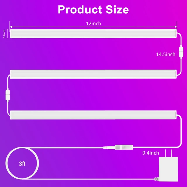 Alt view image 13 of 14 - 3 Pack RGB Under Cabinet Lights with App and Remote Control | Dimmable Plug-In LED Light Bars for Kitchen Cabinets, Counters, Workbenches and Desks