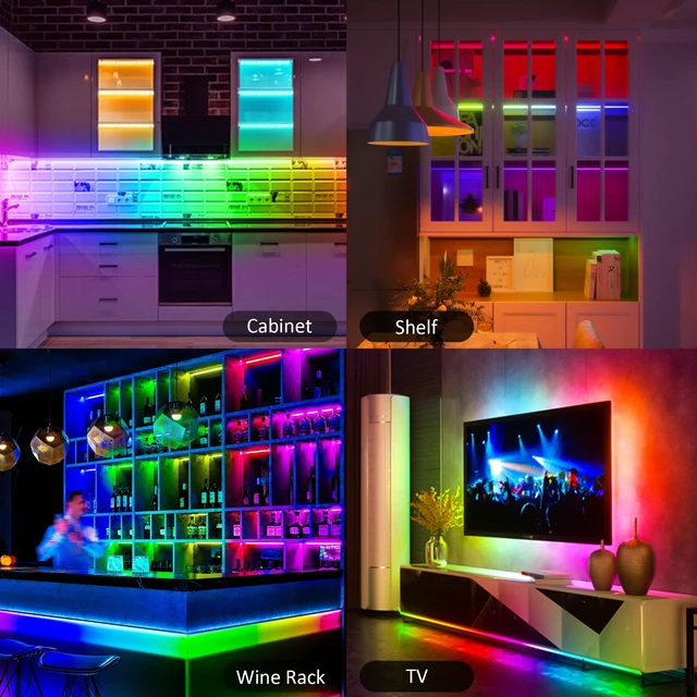 Alt view image 14 of 14 - 3 Pack RGB Under Cabinet Lights with App and Remote Control | Dimmable Plug-In LED Light Bars for Kitchen Cabinets, Counters, Workbenches and Desks