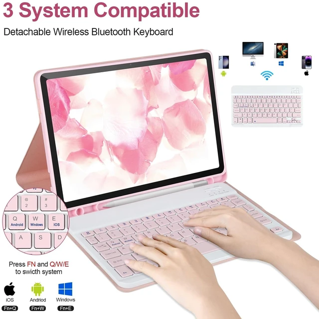 Alt view image 10 of 14 - Keyboard Case for Samsung Galaxy Tab A11+/ A9+ Plus 2025/2023 11,Pink | Case with Keyboard for Samsung Tab A11+ with S Pen Holder,Detachable Bluetooth Keyboard for Galaxy Tab A9+ Auto Wake/Sleep