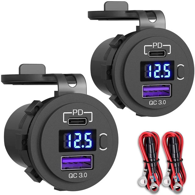 Alt view image 8 of 14 - 2 Pack PD3.0 20W and QC3.0 18W USB C Car Charger With LED Voltmeter and ON/Off Switch for Boat, RV, Truck, Golf Cart, Motorcycle