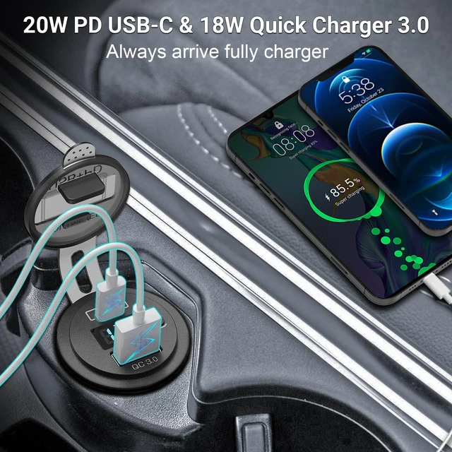 Alt view image 11 of 14 - 2 Pack PD3.0 20W and QC3.0 18W USB C Car Charger With LED Voltmeter and ON/Off Switch for Boat, RV, Truck, Golf Cart, Motorcycle