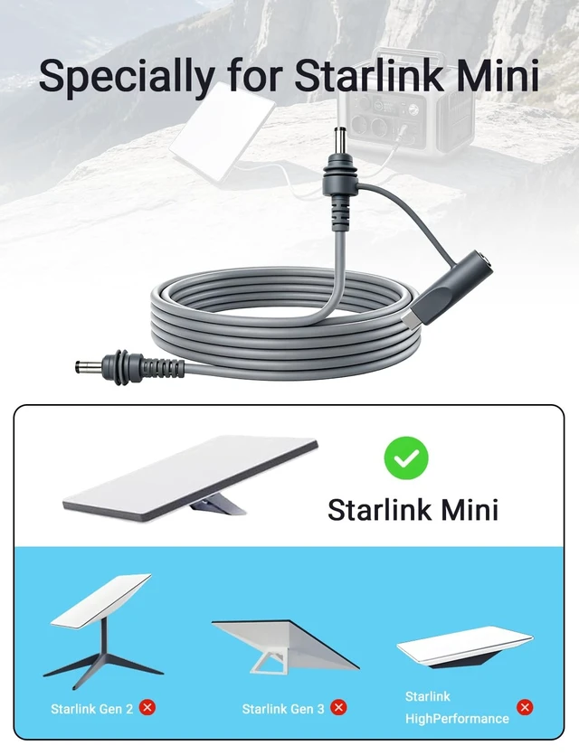 Alt view image 9 of 14 - Starlink Mini Cable Replacement, 33ft Starlink Mini DC Power Cable | 18AWG Waterproof Starlink Power Cord, 2-in-1, DC to DC, Starlink USB C Power Cable, Work with 100W+PD Source, for RV, Camping
