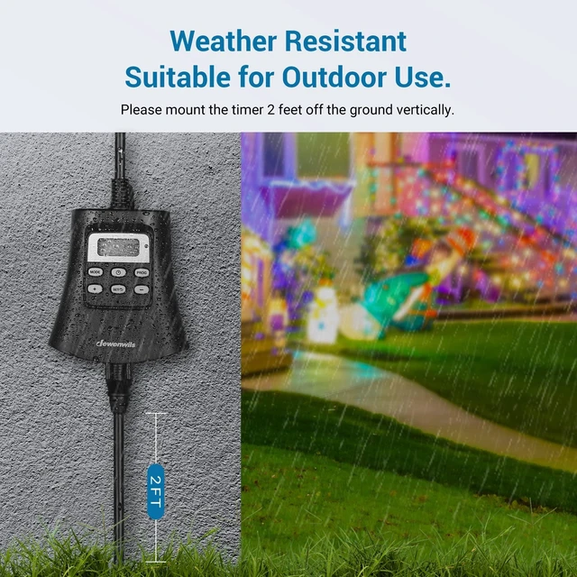 Alt view image 9 of 14 - Outdoor Digital Timer for Lights, 3-Prong Outlet, UL Listed | 7-Day Programmable, 3 Grounded Outlets, 15A 1/3 HP, Plug in Timer for Halloween String Lights, Pump, Sprinkler, Fountain