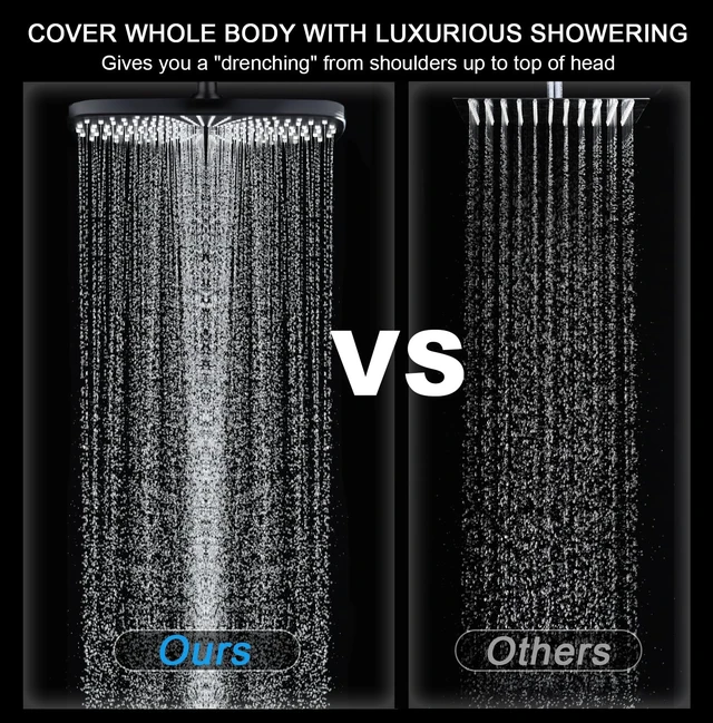 Alt view image 13 of 14 - Rain Shower Head with Handheld Showerhead, Black 1.8GPM 460311 | 12" High Pressure Rainfall Shower Heads, 9 Sprays Handheld Showerheads, Magnetic Docking, Power Jets, 59" Shower Hose
