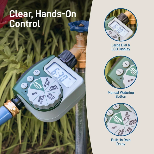 Alt view image 12 of 14 - Programmable Digital Hose Watering Timer - 1 Outlet - Battery Powered - with LCD Screen - Built-in Rain Delay - Water-Resistant - 62061