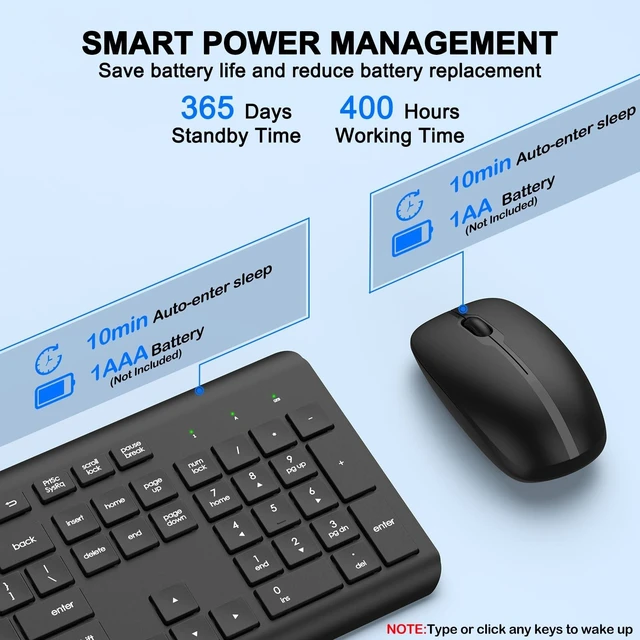Alt view image 12 of 14 - Wireless Keyboard and Mouse Combo, Full-Size Silent Ergonomic Keyboard and Optical Mouse, Long Battery Life, 2.4G Lag-Free Cordless Mice Keyboard for Laptop/Mac/PC/Windows(2 Packs
