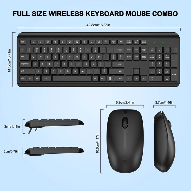 Alt view image 14 of 14 - Wireless Keyboard and Mouse Combo, Full-Size Silent Ergonomic Keyboard and Optical Mouse, Long Battery Life, 2.4G Lag-Free Cordless Mice Keyboard for Laptop/Mac/PC/Windows(2 Packs