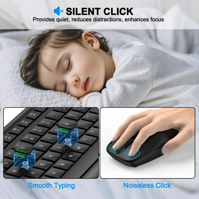 Alt view image 11 of 14 - Wireless Keyboard and Mouse Combo, Full-Size Silent Ergonomic Keyboard and Optical Mouse, Long Battery Life, 2.4G Lag-Free Cordless Mice Keyboard for Laptop/Mac/PC/Windows(2 Packs