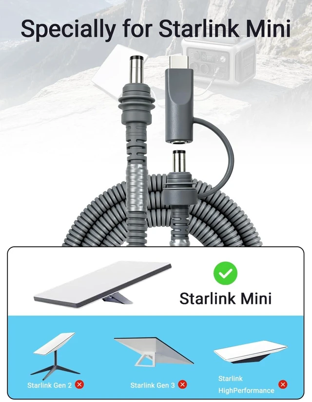 Alt view image 9 of 14 - 2-in-1 Starlink Mini Power Cable, 10ft Replacement Starlink Mini Cord | Starlink Mini Cable with Cable Sleeve, DC to DC & USB C to DC Power Cable,Starlink Mini Accessories, Work with 100W+PD Source