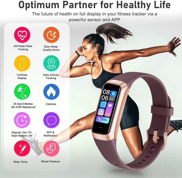 Alt view image 10 of 14 - Fitness Tracker with 24/7 Heart Rate, Blood Oxygen Blood Pressure Sleep Monitor, Activity Trackers 5 ATM Waterproof,Step Calorie Counter Pedometer Health Smart Watch for Women Men Bordeaux