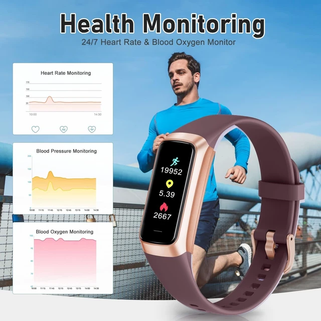 Alt view image 13 of 14 - Fitness Tracker with 24/7 Heart Rate, Blood Oxygen Blood Pressure Sleep Monitor, Activity Trackers 5 ATM Waterproof,Step Calorie Counter Pedometer Health Smart Watch for Women Men Bordeaux