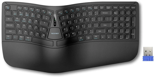Alt view image 8 of 14 - Wireless Ergonomic Keyboard Rechargeable, 2.4G+Bluetooth Ergo Cordless USB Computer Keyboard, Wrist Rest, Natural Typing, Stain-Resistant Fabric, Compatible For Windows Computer Desktop Laptop