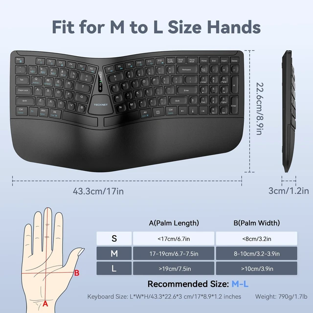 Alt view image 14 of 14 - Wireless Ergonomic Keyboard Rechargeable, 2.4G+Bluetooth Ergo Cordless USB Computer Keyboard, Wrist Rest, Natural Typing, Stain-Resistant Fabric, Compatible For Windows Computer Desktop Laptop