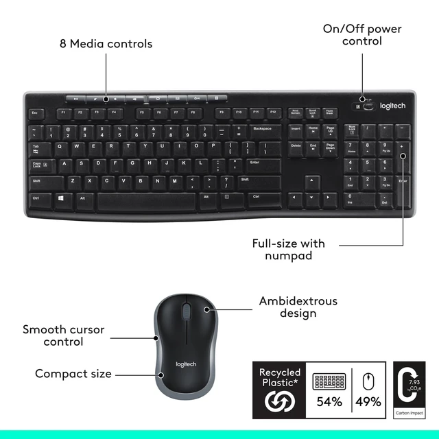 Alt view image 14 of 14 - MK270 Full Size Wireless Keyboard and Mouse Combo - Black | Full size keyboard with spill-resistant design, compact ambidextrous mouse, connect via single included USB-A Nano Receiver