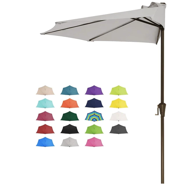 Alt view image 2 of 2 - 9ft Half Umbrella Outdoor Patio Umbrella Market Umbrellas with Crank, 1/2 Round Wall Umbrella 5 Sturdy Ribs UV Protection for Pool Garden Balcony Deck, Foggy Gray