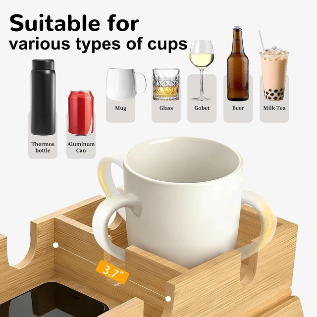 Alt view image 12 of 14 - Couch Armrest Table, Sofa Arm Tray with Removable Cup Holder, 2 in 1 Anti-Slip Armrest Tray Table for Couch, Bamboo Foldable Couch Cup Holder for Drinks Snacks Phone Remote Control