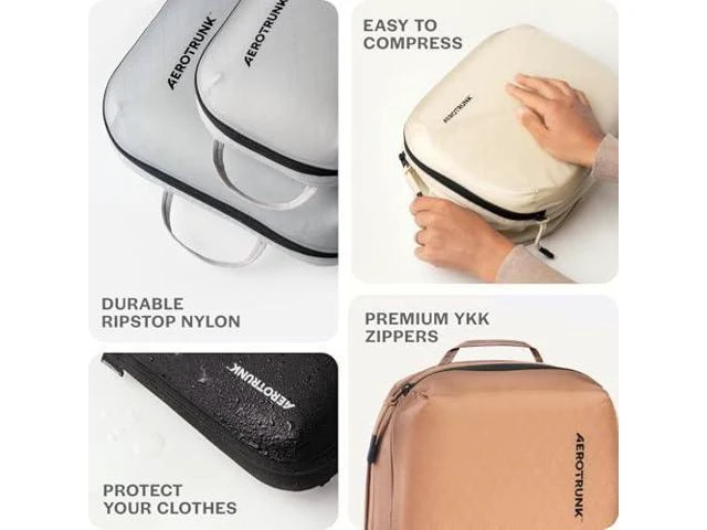 Alt view image 2 of 2 - Aerotrunk Ultralight Compression Packing Cubes - Lightweight Travel Organizers for Suitcases and Luggage (6-Pack, Light Grey)