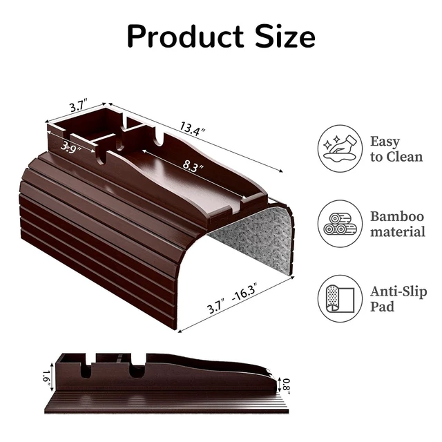 Alt view image 10 of 14 - Couch Armrest Table, Sofa Arm Tray with Removable Cup Holder, 2 in 1 Anti-Slip Armrest Tray Table for Couch, Bamboo Foldable Couch Cup Holder for Drinks Snacks Phone Remote Control