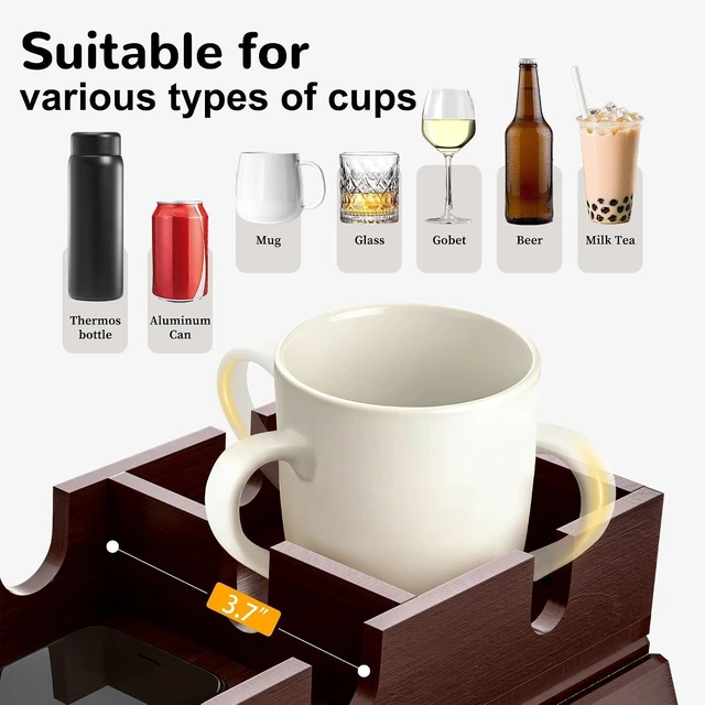 Alt view image 12 of 14 - Couch Armrest Table, Sofa Arm Tray with Removable Cup Holder, 2 in 1 Anti-Slip Armrest Tray Table for Couch, Bamboo Foldable Couch Cup Holder for Drinks Snacks Phone Remote Control