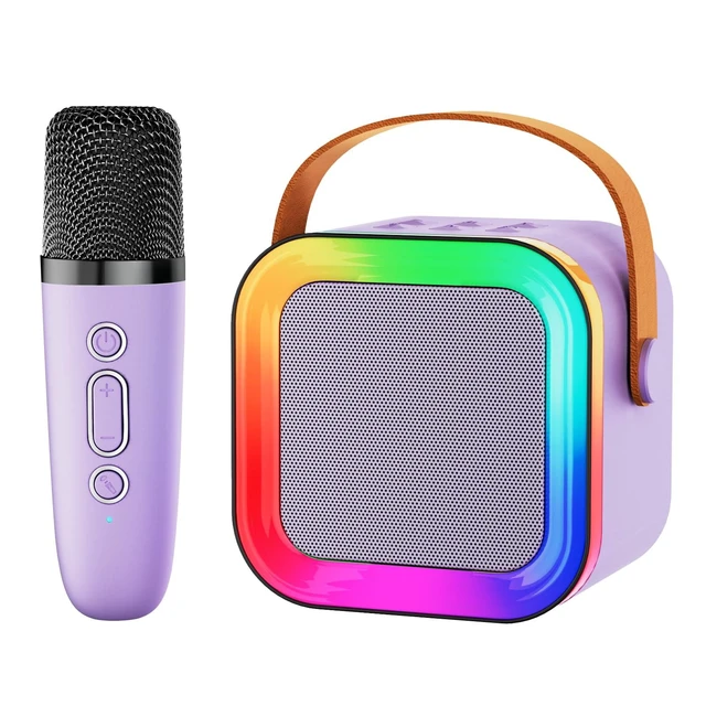 Alt view image 8 of 14 - Mini Karaoke Machine Speaker for Kids Adults,Portable Bluetooth with 1-2 Wireless Microphones,Christmas Birthday Gifts Toys Girls Boys Ages 4, 5, 6,7, 8,9,10,11,12+ Years Old Toddler (Purple - 1 Mic)
