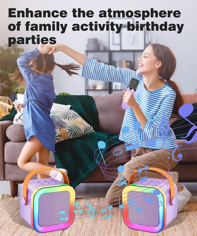 Alt view image 13 of 14 - Mini Karaoke Machine Speaker for Kids Adults,Portable Bluetooth with 1-2 Wireless Microphones,Christmas Birthday Gifts Toys Girls Boys Ages 4, 5, 6,7, 8,9,10,11,12+ Years Old Toddler (Purple - 1 Mic)