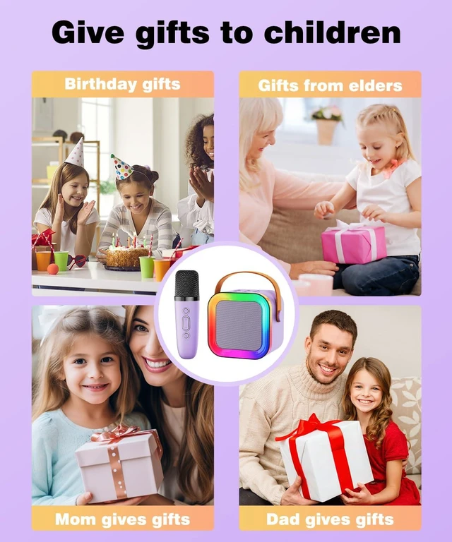 Alt view image 14 of 14 - Mini Karaoke Machine Speaker for Kids Adults,Portable Bluetooth with 1-2 Wireless Microphones,Christmas Birthday Gifts Toys Girls Boys Ages 4, 5, 6,7, 8,9,10,11,12+ Years Old Toddler (Purple - 1 Mic)